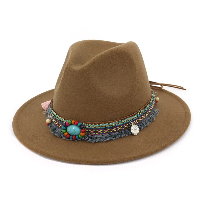 Новые женские Джазовые шапки Шляпы в богемном стиле шерстяные шляпы для весенний Летний пляж BF88 - Цвет: as picture