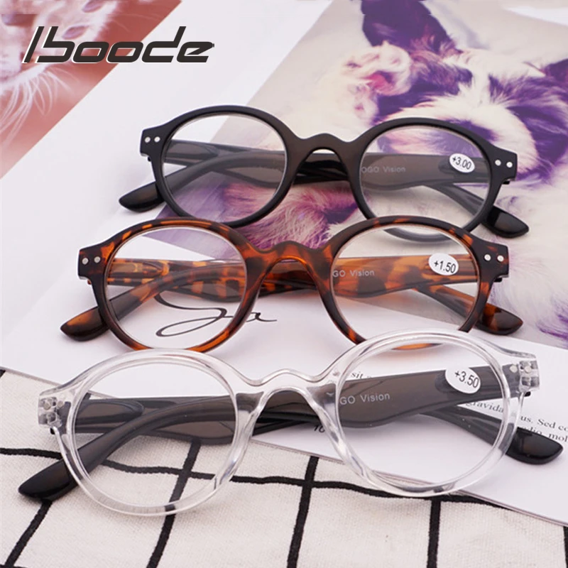 

iboode New Retro Round Reading Glasses Women Vintage Reading Eyewear Leopard Print Presbyopia Presbyopic Glasses With Diopters