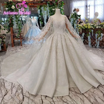 شراءفستان زفاف من Vestidos De Noiva ذو رقبة دائرية وحفلات زفاف من الدانتيل مزين بذيل طويل فستان عروس فاخر مثير من الخلف رداء De Mariee