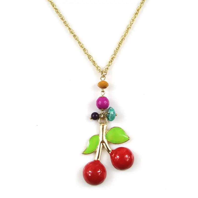 

fashion accessories red cherry long necklace