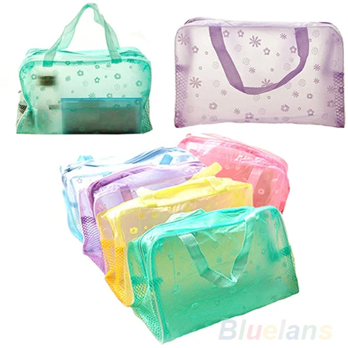 

New Women Bag Girl Hot Floral Print Transparent Waterproof Toiletry Bathing Pouch 02P7 4OI5