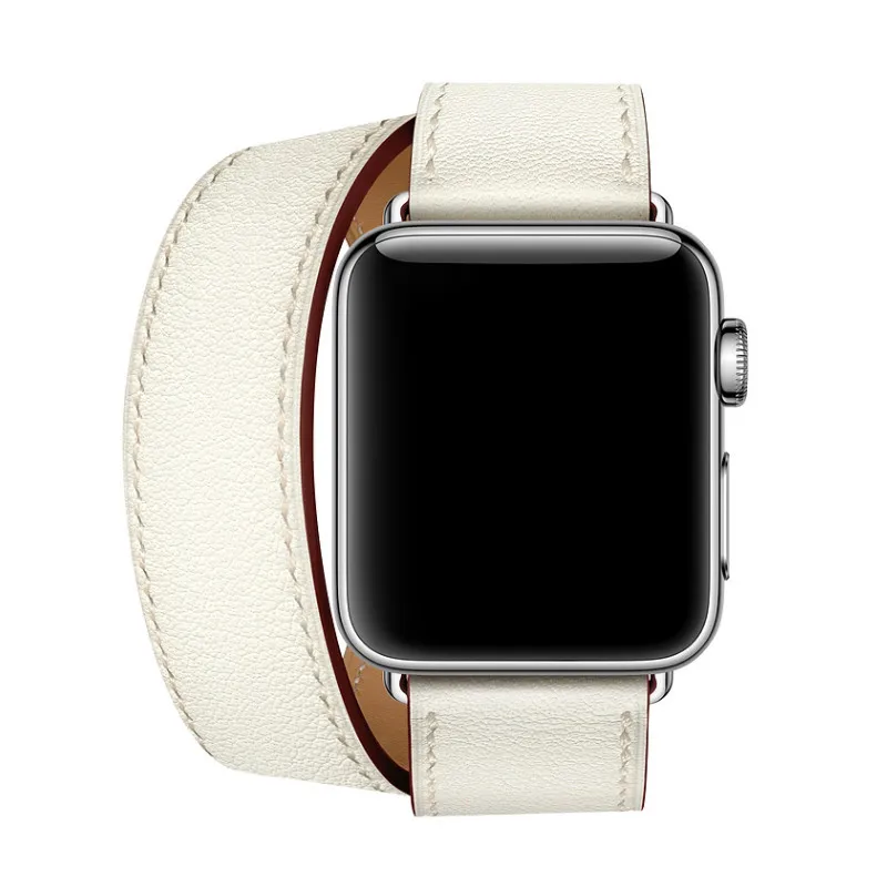 Для Apple Watch Series 4 44 мм ремешок из натуральной кожи двойной тур часы Группа Apple Series 1 2 3 iWatch Herm часы браслет 38-42 мм - Цвет ремешка: White with logo
