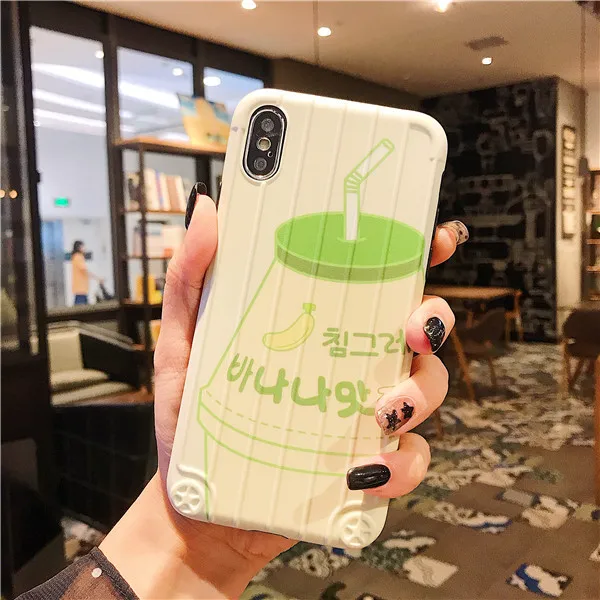 Милый корейский стиль клубника банан молоко Прозрачный чехол для телефона для iPhone X XS MAX XR 6 6s 7 8 Plus ТПУ или стекло задняя крышка - Цвет: 14
