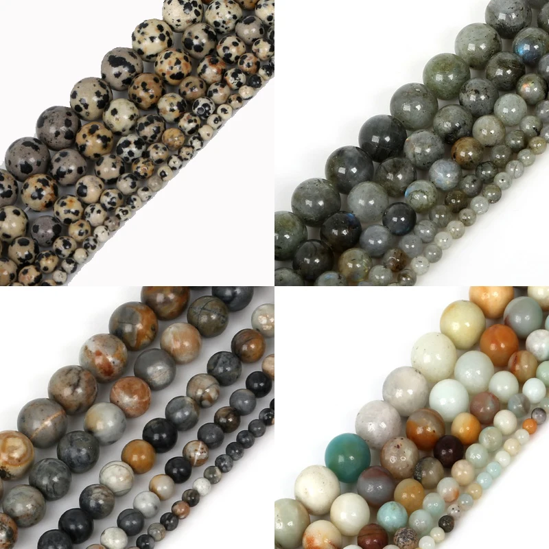 

Natural 4 6 8 10 12MM Dalmation/Moonstone/Amazon/Picasso Round Loose Spacer Stone Beads For Women Jewelry Making DIY Bracelet