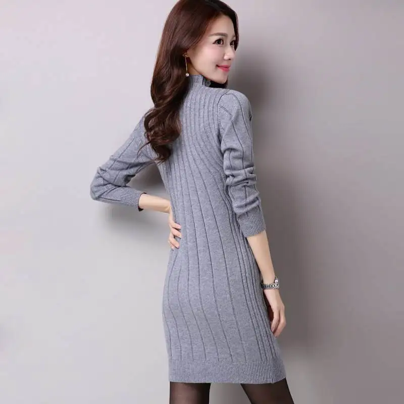 Mince bourgogne Longues Femmes Roulé Festa À Tricoté Picture Pull Nouveau the Binyuxd Manches gris kaki Automne Chaud Sexy Col Noir Color Hiver Robes Épais Robe l1Jc3TFK