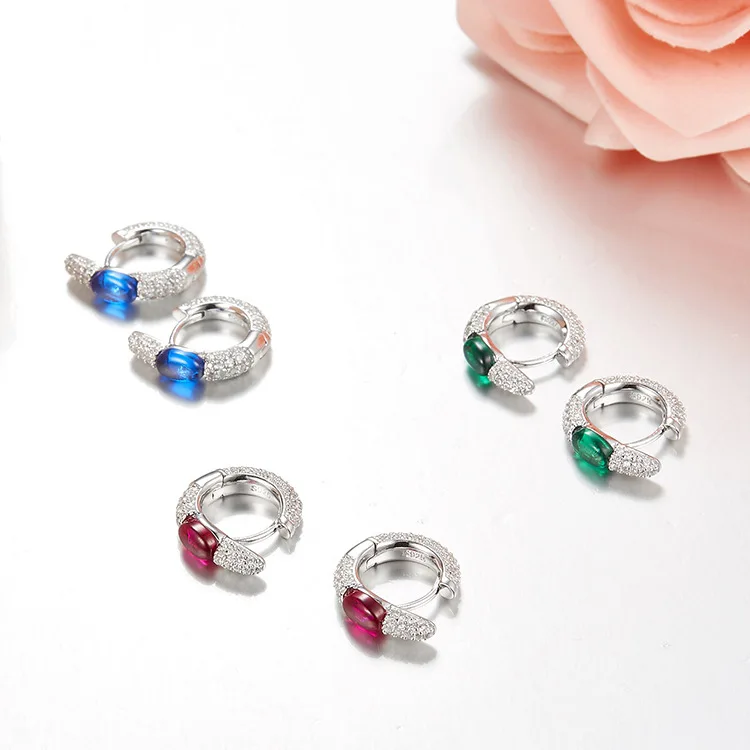 

ZOZIRI Fashion Design Cubic Zirconia Candy Earrings with Red Green Blue Stone for Women 925 Sterling Silver Monaco Jewelry
