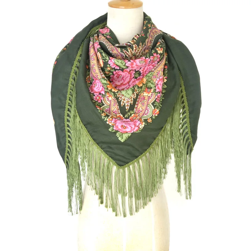 

2018 Winter New Luxury Brand Cotton Russian Women Scarf Printing Tassel Square Wedding Shawl Oversized Blanket Bandana wholesale