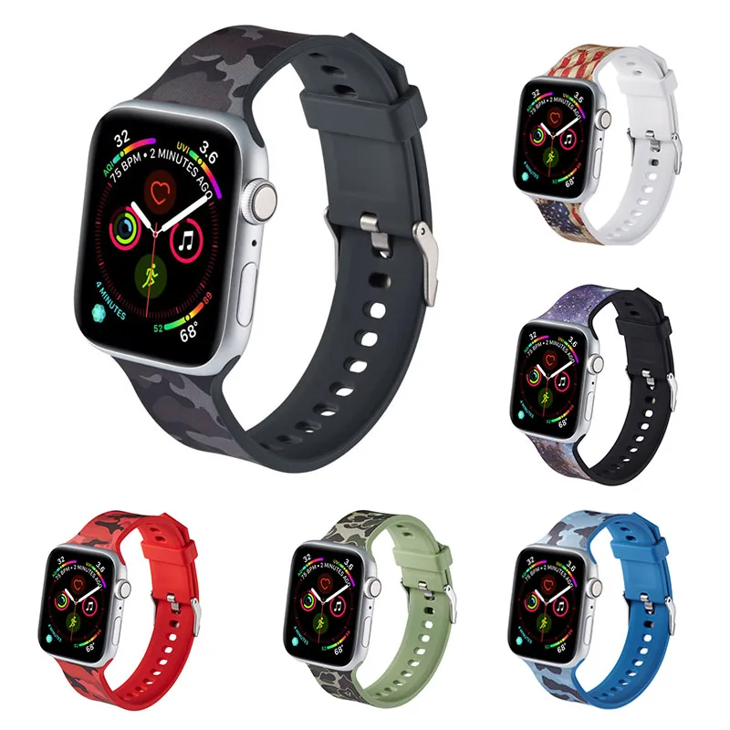 Силиконовые армийский камуфляж, ремешок для наручных часов Apple Watch серии 1/2/3 42 мм/38 мм спортивный ремешок для браслетов для наручных часов Apple Watch Series 4 40 мм 44 мм