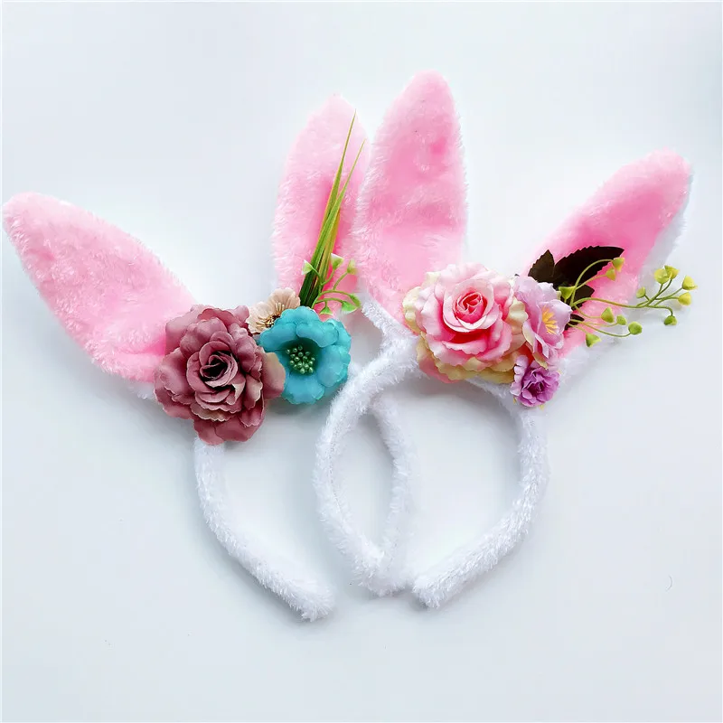 Дети Hairband кролик уха лента для волос для Платье на день рождения с цветочным принтом повязка для волос Интимные аксессуары для фотосессий