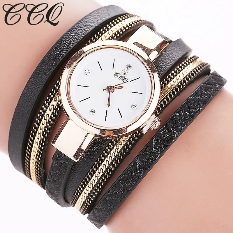 ccq новая мода кожаный браслет Часы Повседневное Для женщин Наручные часы Элитный бренд кварцевые часы Relogio feminino подарок часы - Цвет: black