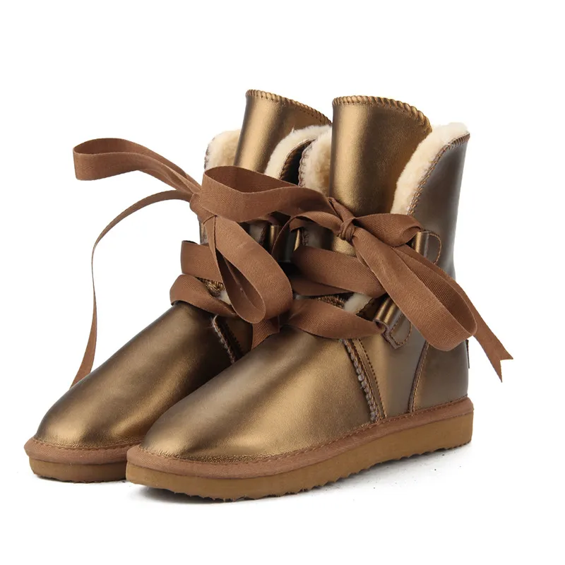 JXANG/австралийские женские зимние ботинки высокого качества водонепроницаемые ботинки из натуральной кожи зимние ботинки на меху теплые толстые женские ботинки - Цвет: Chestnut