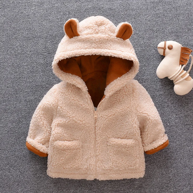 Зимние куртки из искусственного меха для Новорожденные девочки-мальчики бежевое пальто для малышей Детское пальто теплая куртка детская верхняя одежда - Цвет: beige
