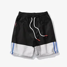 Карманные Лоскутные Шорты мужские хлопковые полосатые Большие размеры Мужские повседневные короткие бодибилдинг одежда хип-хоп шорты в уличном стиле 60D0021