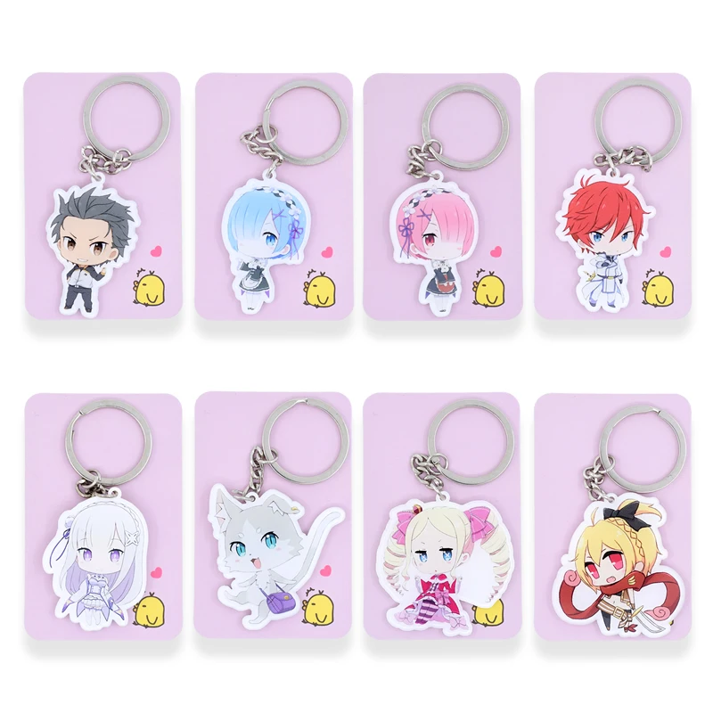 

12 Styles Re Zero Keychain Keyrings Ram/Rem Fashion Jewelry Key Chains Re Life In a Different Wor made Anime PSS192-209