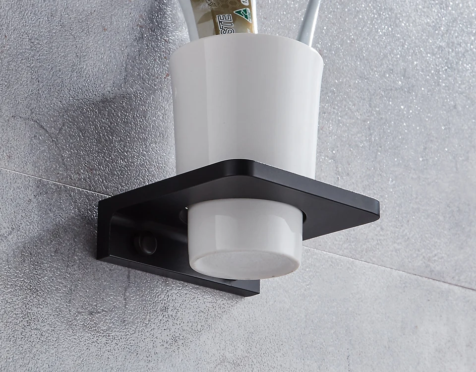 MTTUZK матовая черная настенная подставка для зубных щеток, установленный держатель чашки для зубной щетки, сплошные полки из алюминия с