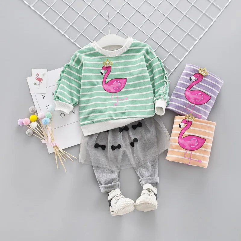 

Baby Cute Girls Spring and Autumn Cartoon Striped Cotton Casual Long Sleeve Two-piece Girls Fashion Set