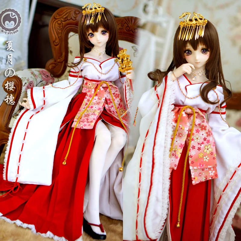 Fine edition BJD doll clothes improved Sakura Kimono 1/3 SD DD DY ancient Hexenbiest dress set Doll accessories [Agent] 8 10cm china ancient hanfu belt waistband women kimono obi hanfu dress decor tassels waist belt adjustable cosplay accessories