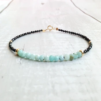 

Lii Ji Larimar Black Spinel Bracelet Natural Stone 925 Sterling Silver Gold Plated Sparkling Delicate Jewelry