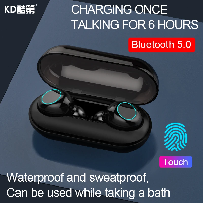 KD Mini separado auricular Bluetooth inalámbrico 5,0 Touch impermeable en la oreja con micrófono estéreo de auriculares universal de teléfono móvil - 1