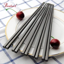 5 пар японские палочки для еды Хаши черный 304 Нержавеющая сталь зеркальная полировка площади Chopstick металла Еда палками посуда инструменты