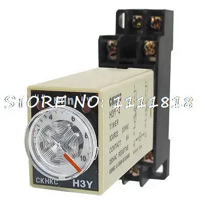 

AC 220V 8 Pins DPDT 0-10Min Timer Delay DIN Rail Time Relay H3Y-2 w Socket