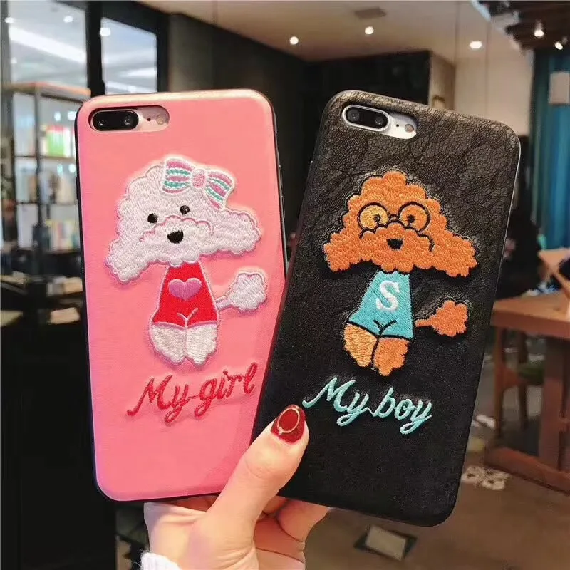 

SERACASE For iPhone X 7 6 6S 8 Case Art Lovely Lace Teddy Dog Handmade Embroidery 3D Pink Phone Cases Cover For iphone 7 8 plus