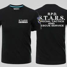 Mens Casual Resident Evil S.T.A.R.S Logo Leon RPD Short Sleeve Cotton O-Neck Print T-shirts Tee Shirts Tops