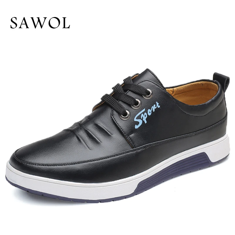 

Sawol Men Casual Shoes Brand Men leather Shoes Men Sneakers Genuine Split Leather Men Flats Lace-Up Plus Big Size Spring Autumn