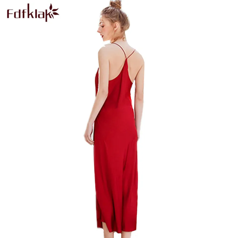 

Fdfklak New sexy backless nightwear women night dress sleeveless sling sleepwear nightdress female long nightgown nightshirt