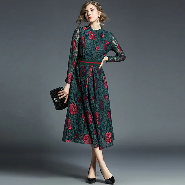 European style Luxury women's Long Sleeve Lace Dress 2018 Fashion ...