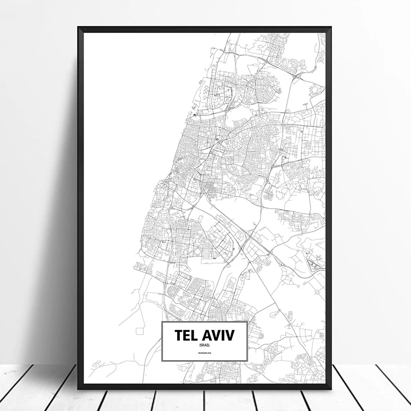 

Tel Aviv Israel Black White Custom World City Map Poster Canvas Print Nordic Style Wall Art Home Decor