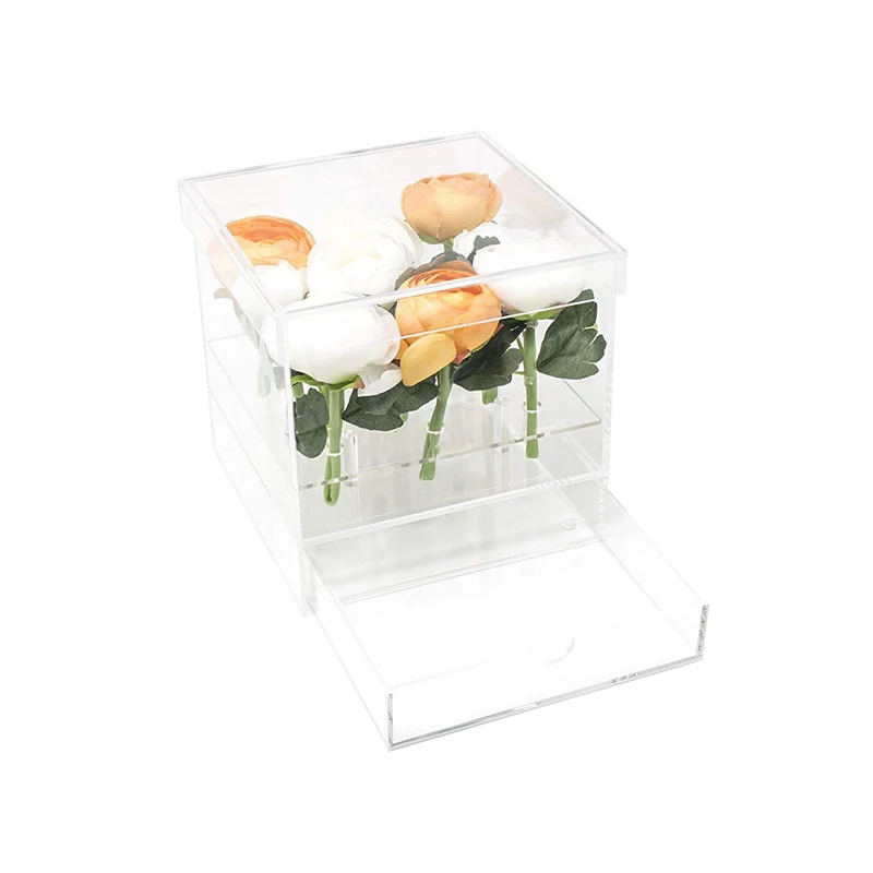 Новая прозрачная акриловая коробка для цветов розы с ящиком, органайзер для макияжа на День святого Валентина, свадебный подарок, ящик для цветов с крышкой