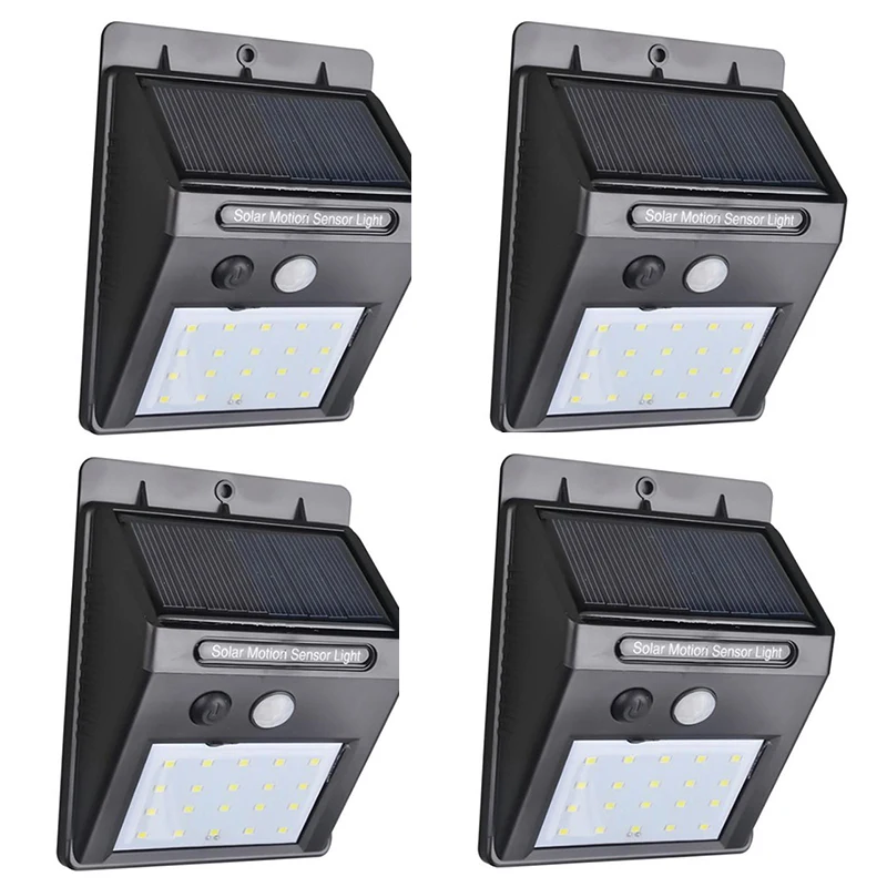 

4Pcs/pack 20LED Solar Power PIR Motion Sensor Wall Light Outdoor Waterproof Energy Saving Street Garden Security Lamp White