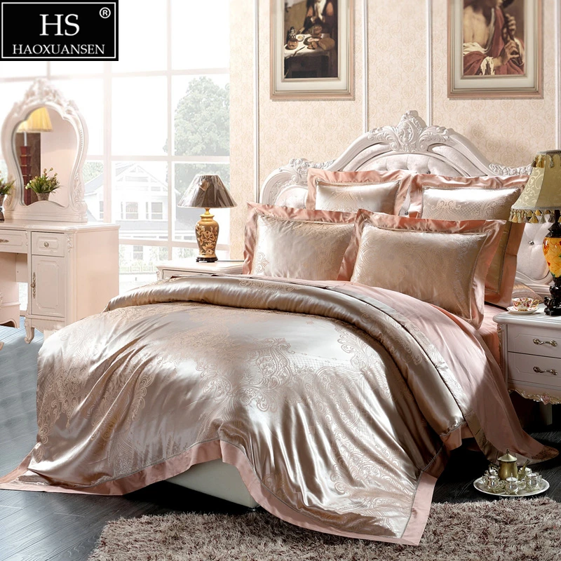 الاسراف المحكمة الأوروبية نمط 22 Momme التوت الحرير 6 قطع مجموعات الفراش الجاكار الغزل مصبوغ تحية الحرير الملك حجم طاقم غرفة نوم