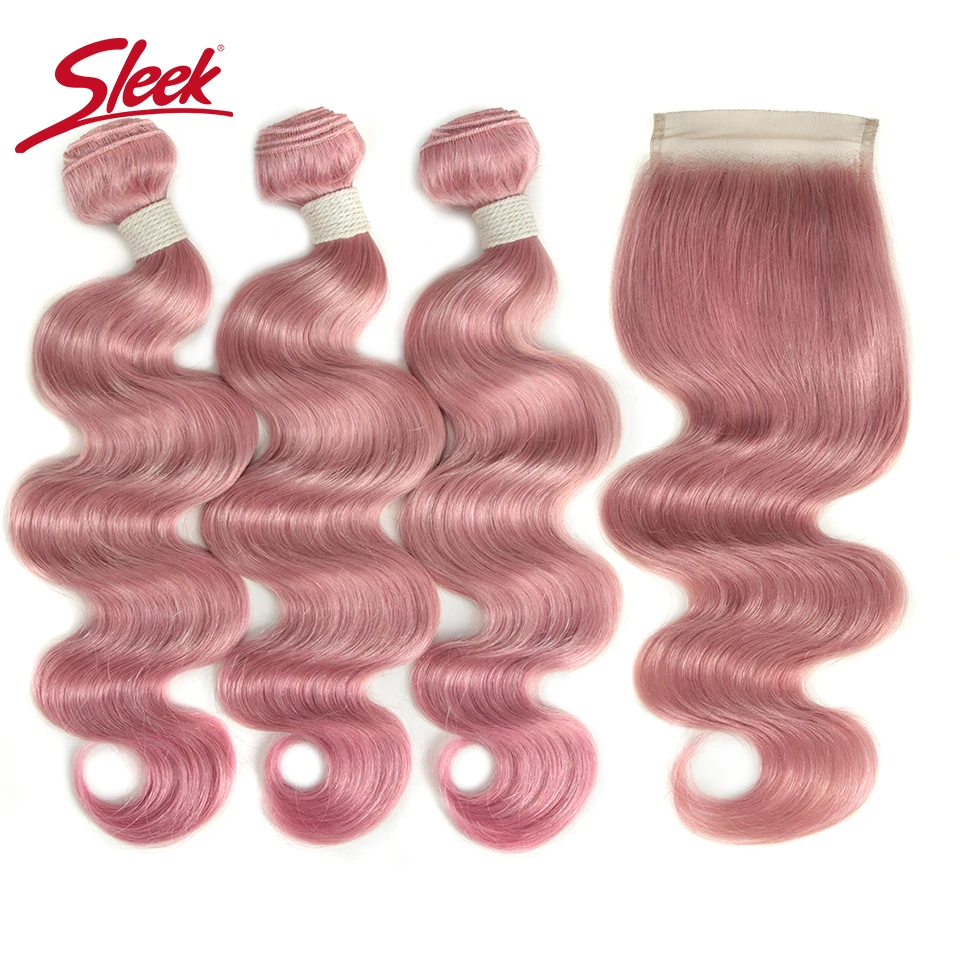 

Sleek Brazilian Body Wave hair 3 Bundles With Closure HQ Remy Human Hair weave 3 Bundle Deals with Lace Closure Free Shipping