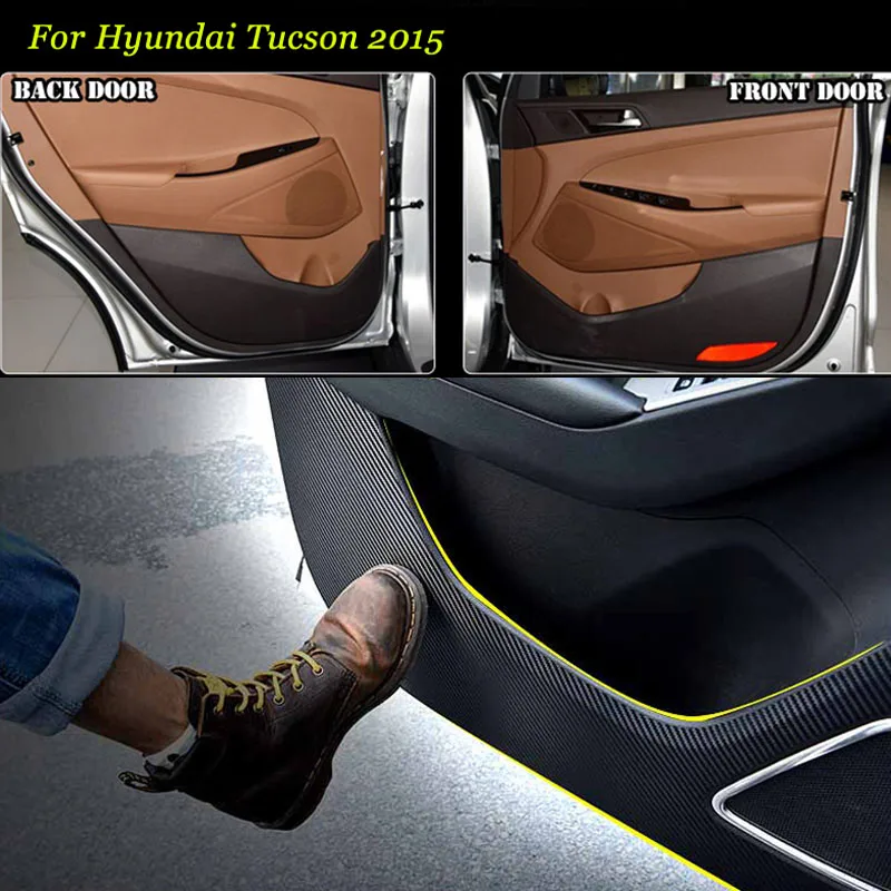 

4pcs New Interior Carbon Fiber Doors Side Edge Anti-kick Protection Pad Sticker For Hyundai Tucson 2015