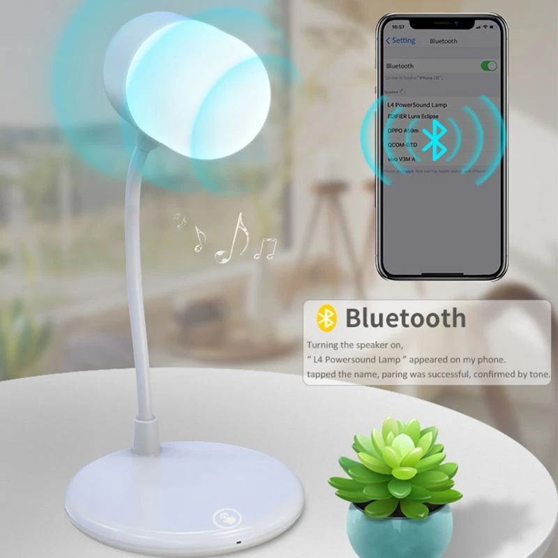 Настольная Светодиодная лампа с беспроводным зарядным устройством и Bluetooth
