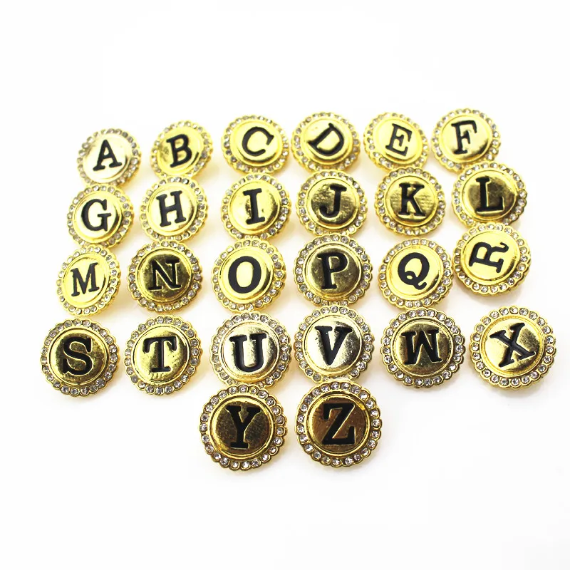 New 52pcs/lot gold crystal A-Z alphabet letters Snap Buttons Button Charms Jewelry Ginger Snaps fit 18mm snap | Украшения и