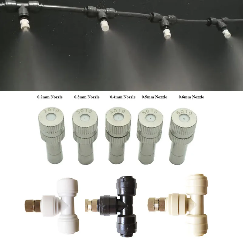 

50 pcs 0.2-0.6 mm Fog Misting Nozzles 6.35 mm 3-head Connectors Garden Water Irrigation Sprinkler Fittings