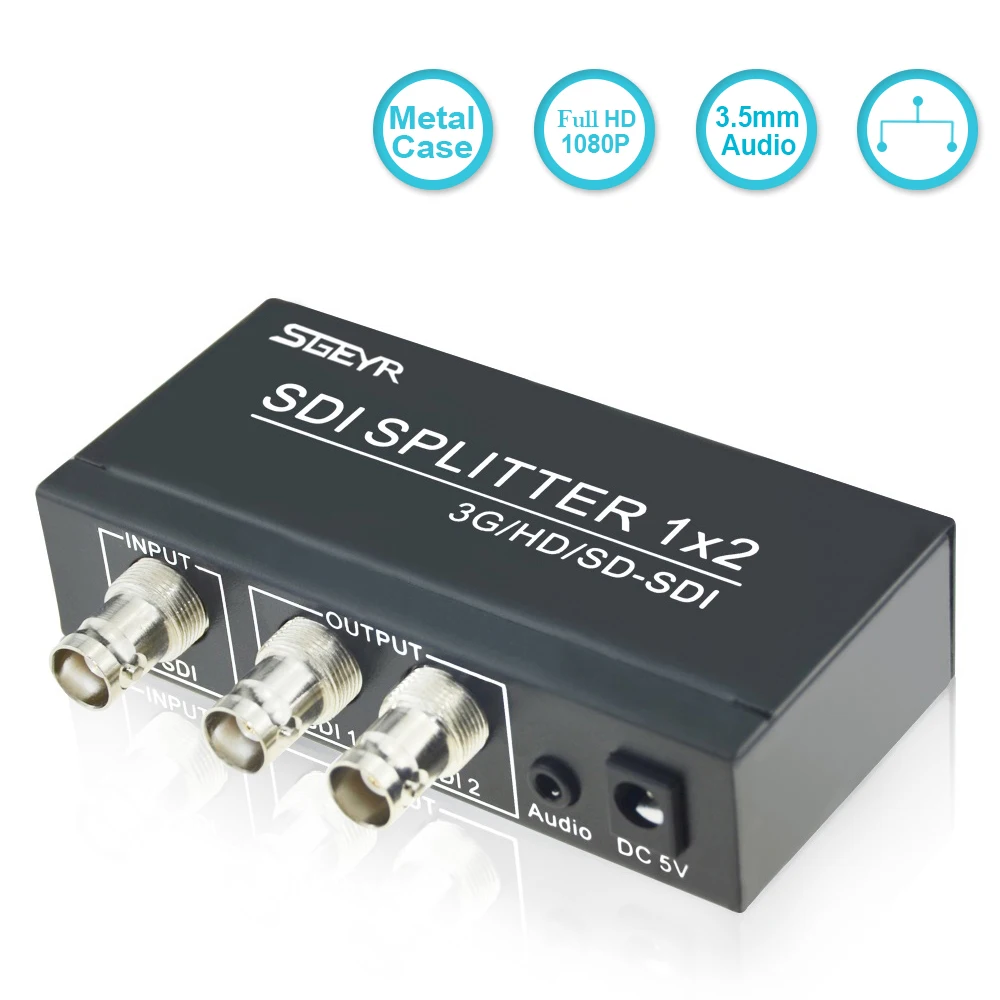 SGEYR 2 Port SDI Splitter 1x2,3G/HD/SD SDI Splitter 1 in 2 out Support