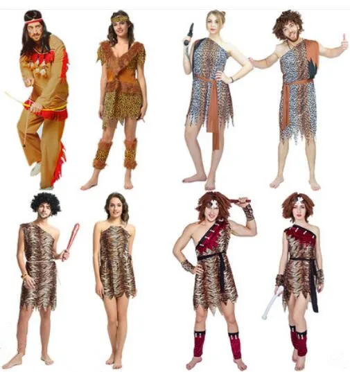 

2019 Halloween Adult Primitive Tribe Savage Leopard Print Cosplay Costumes Aboriginal Wildman Dress Masquerade Lovers clothing