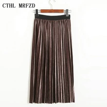 Плиссированная юбка с высокой талией, однотонные длинные юбки, Джокер, эластичная талия, Золотая юбка Вельветовая, восстанавливающая древний стиль