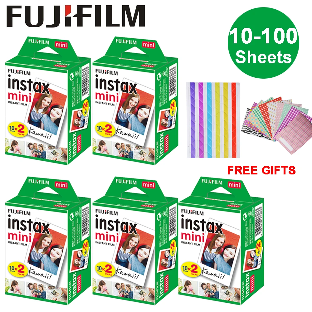 

10-100 Sheets Fujifilm Instax Mini White Edge Film Instant Photo Paper for Instax Mini 8 9 7s 9 70 25 50s 90 SP-1 2 Camera Gifts