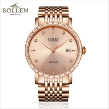 Luxury Men Crystals Sapphire Watches Brand Imported Automatic Self-wind Watch Calendar Gold Plated Full Steel Wrist watch Zircon