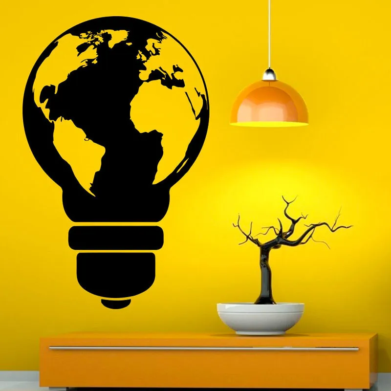 

Cteative Design Light Bulb Wall Vinyl Decal Sticker World Map Removable Art Wall Stickers For Rooms Decor