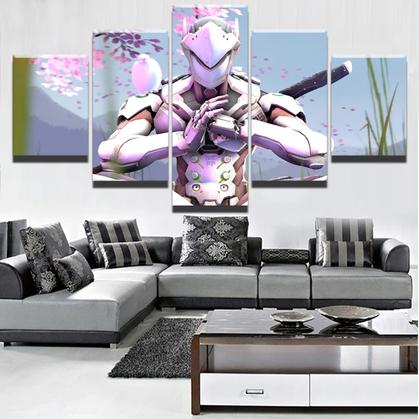 

HD Printed Abstract Pictures For Living Room Wall Art Frame 5 Pieces Dove And Genji Overwatch Painting Home Decor Game Poster