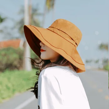 

Wide Large Brim Floppy Sun Hats Women Summer Beach Sun Hat Cotton Hat Button Cap Summer Truck For Women khaki Cap Female