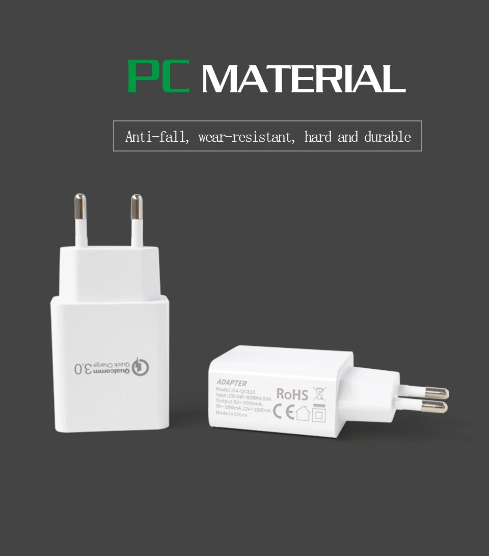 Quick Charge QC 3.0 USB Mobile Phone Chargers EU Conversion Plug Adapter Travel Wall For Universal Mobile Phone Fast Charging (9)