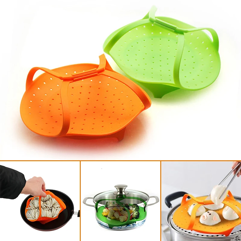 Silicone Steamer Instant Pot Basket Strainer W/Long Handle For Safe Removal