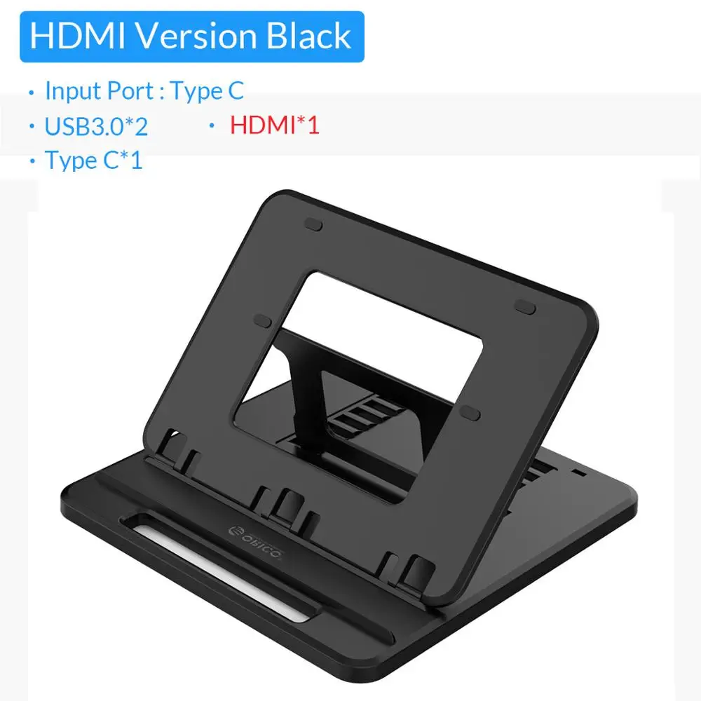 ORICO Универсальный держатель для планшета, ноутбука, подставка, 3 порта, USB3.0, док-станция с держателем, PD Зарядка для iPad, iPhone, планшета, ноутбука - Цвет: HDMI Model Black